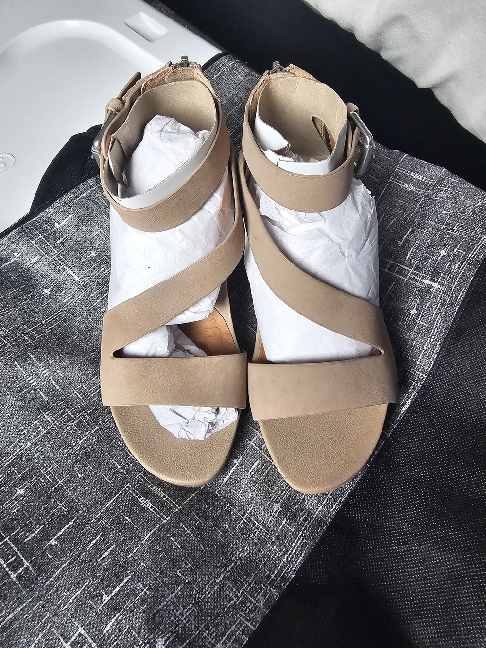 Women's Sandals with Crisscross Ankle-Strap in Taupe by Gentle Souls - Picture 6 of 9